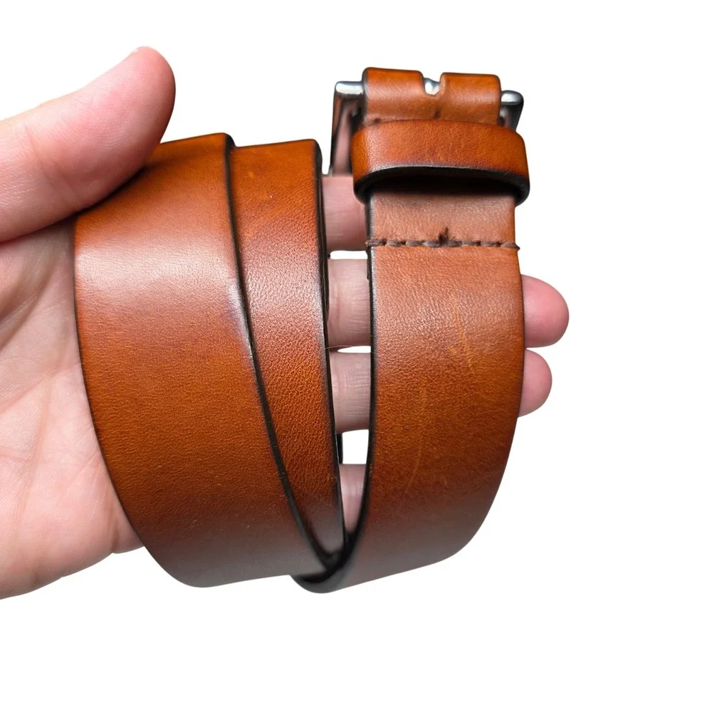 Banana Republic Mens Italian Cow Leather Belt 32 Cognac Brown Silver Buckle USA